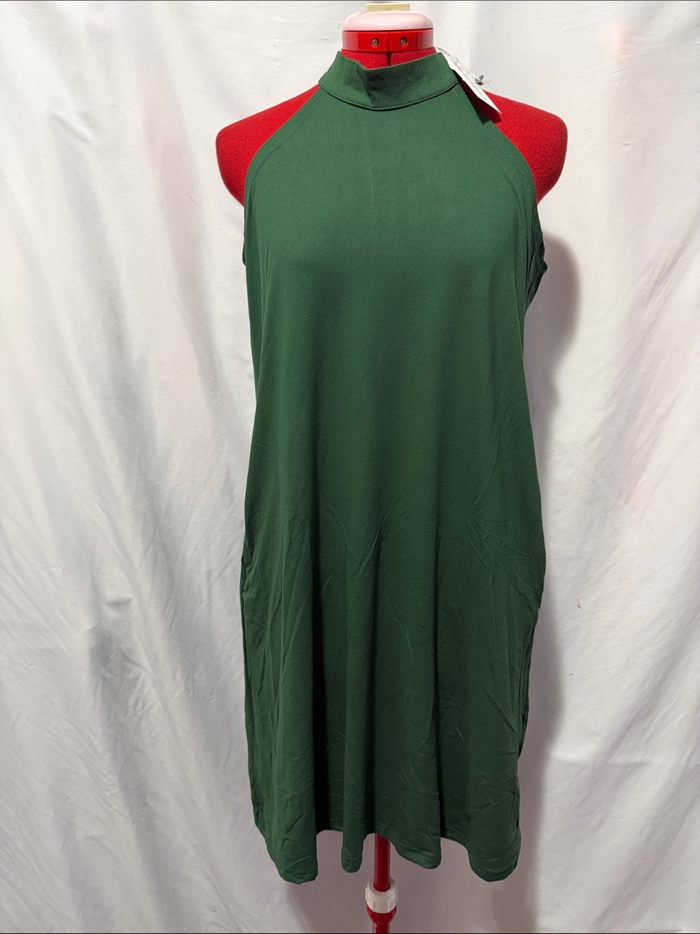 Mock Neck Forest Green Mini Dress